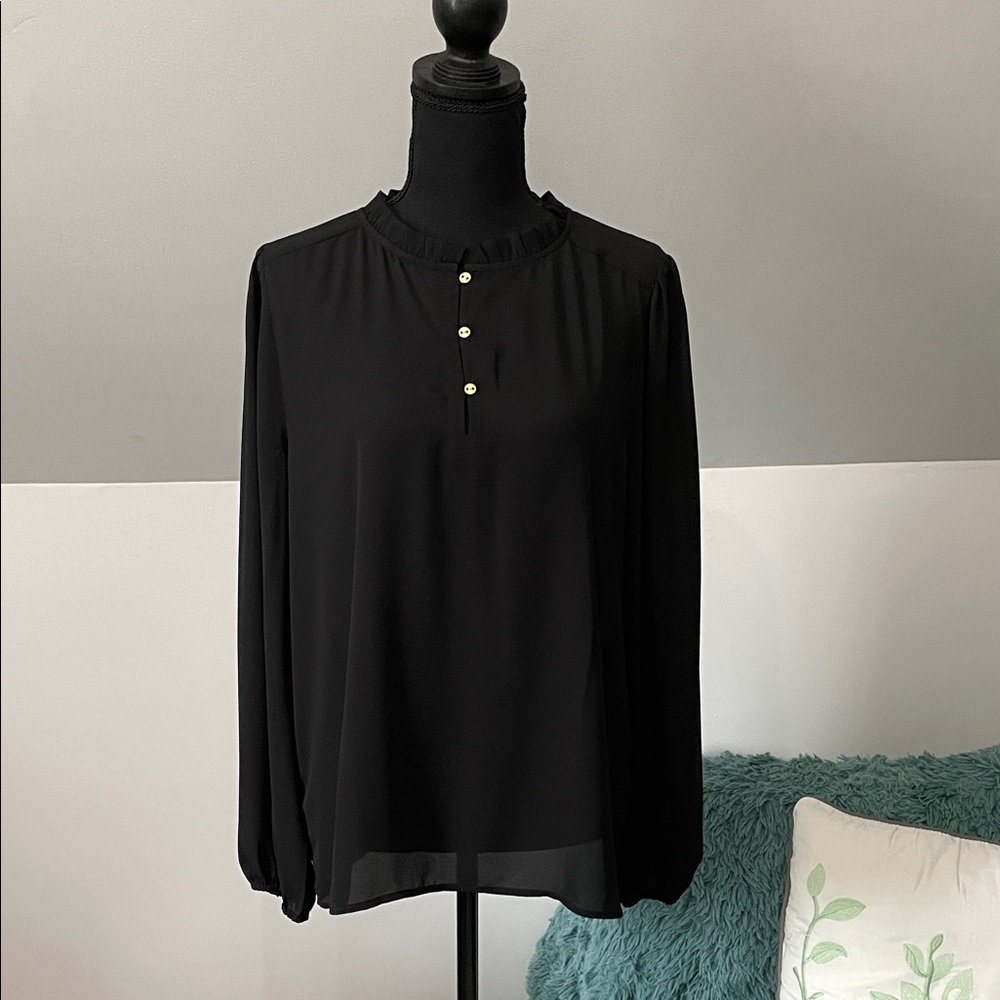 LOFT Black Blouse with Gold Buttons